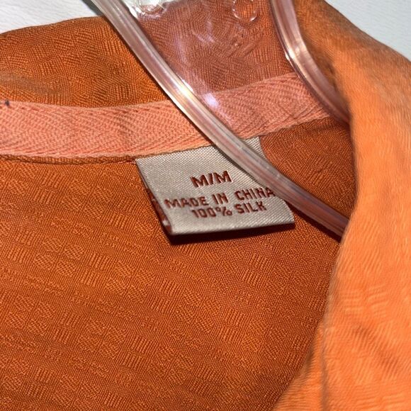 Tommy Bahama Men's Orange Textured 100% Silk Short Sleeve Button Up Shirt Medium - Picture 7 of 12